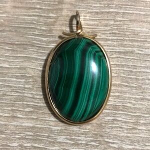 Vintage Malachite 12k Gold Filled Oval Pendant